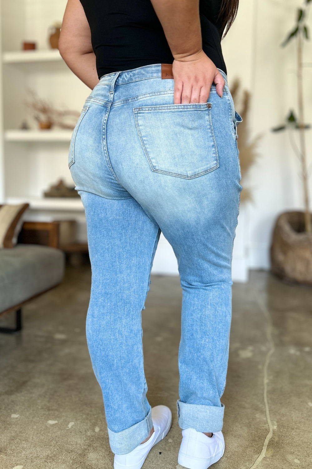Judy Blue Distressed Straight Jeans with Patch Pockets - Premium Jeans from 5th & Barnett Online Boutique - Just $46.99! Shop now at 5th & Barnett Online Boutique
