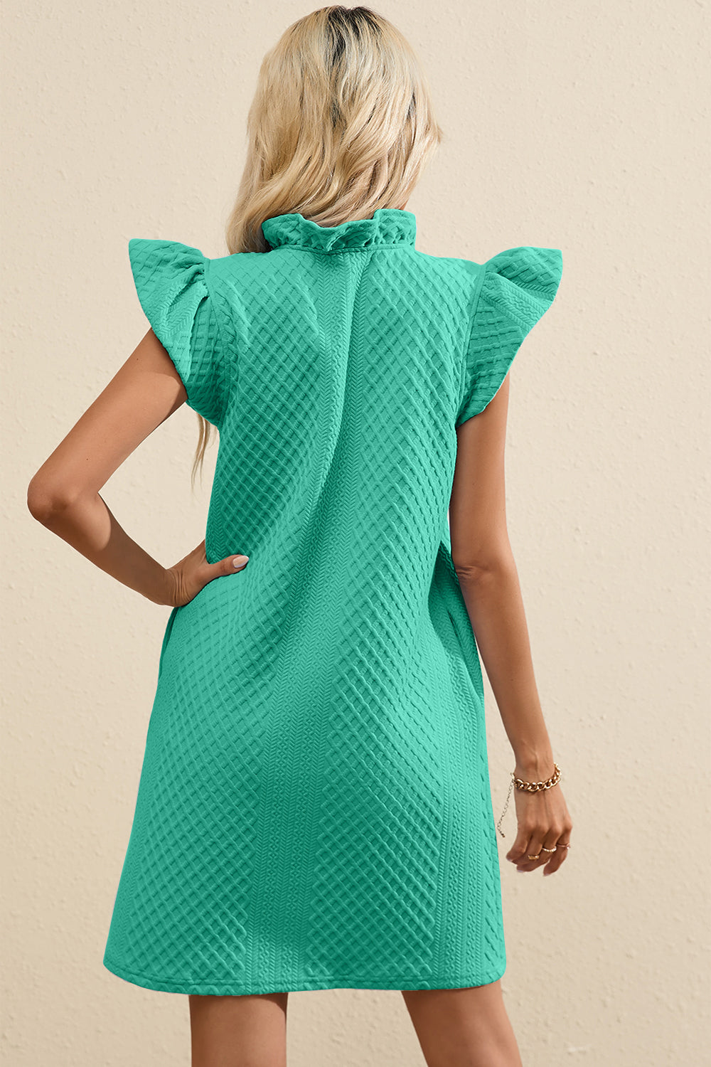 Ruffled V-Neck Cap Sleeve Mini Dress - Premium women from Trendsi - Just $35.99! Shop now at 5th & Barnett Online Boutique
