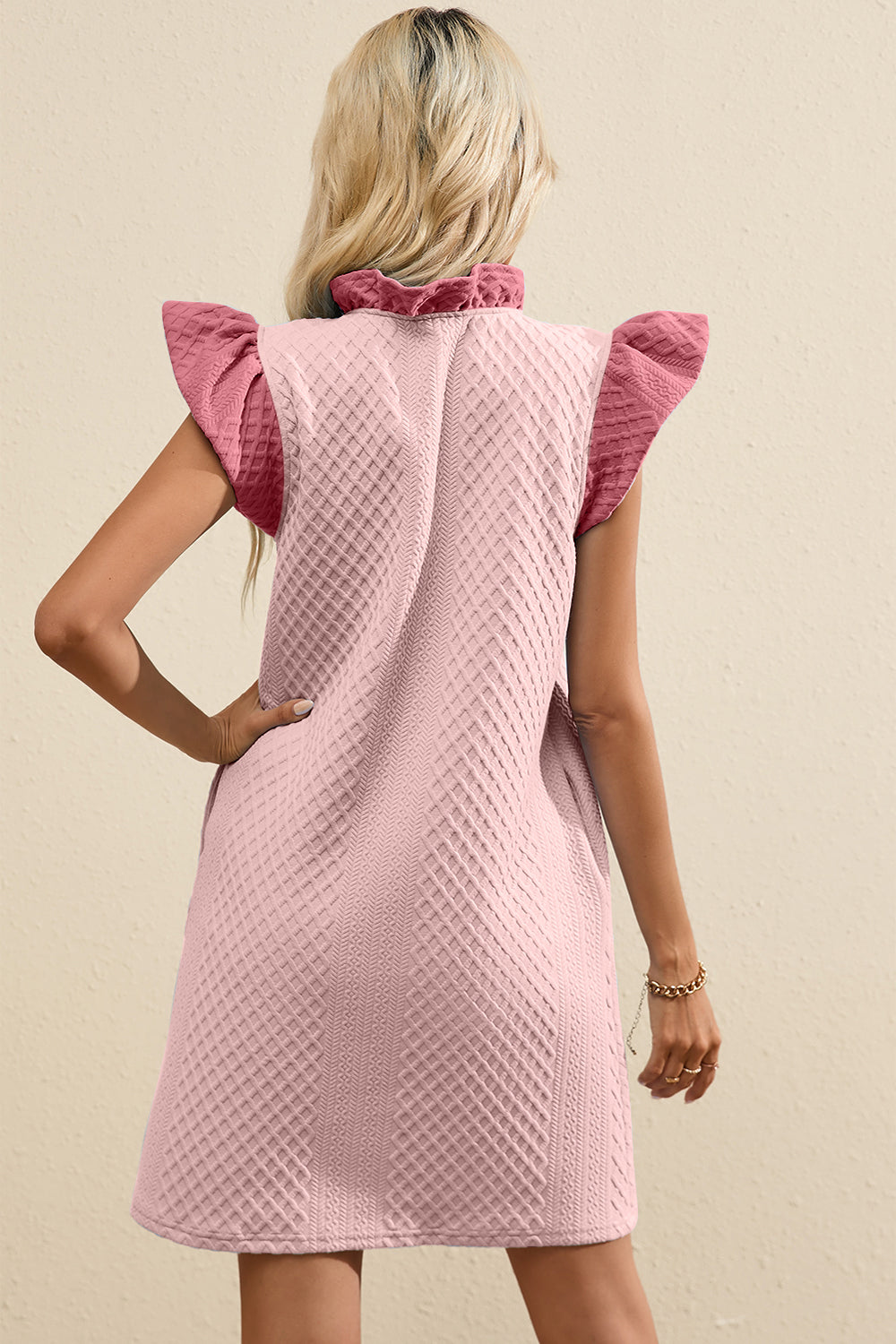 Ruffled V-Neck Cap Sleeve Mini Dress - Premium women from Trendsi - Just $35.99! Shop now at 5th & Barnett Online Boutique