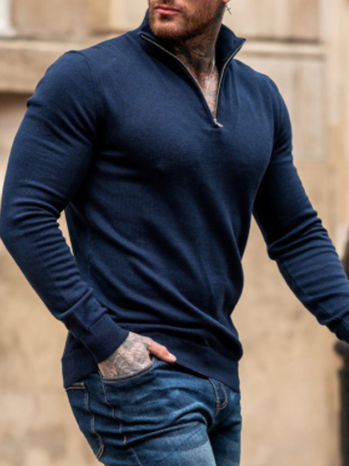 Men's Plus Size Quarter Zip Long Sleeve Knit Top - Premium from Trendsi - Just $0! Shop now at 5th & Barnett Online Boutique