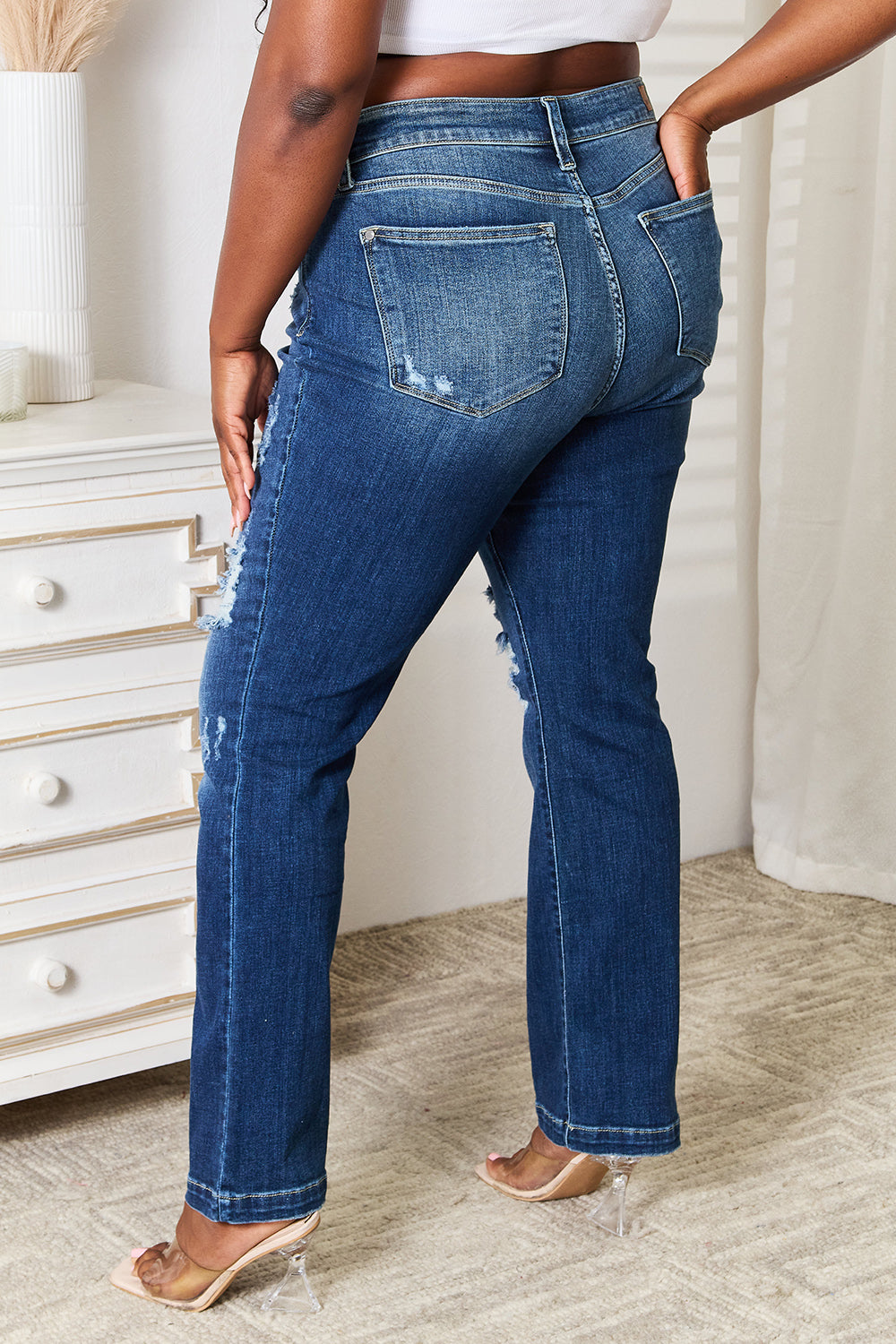Judy Blue Full Size Mid Rise Hand Sand & Destroy Bootcut Jeans - Premium Jeans from Trendsi - Just $46.99! Shop now at 5th & Barnett Online Boutique