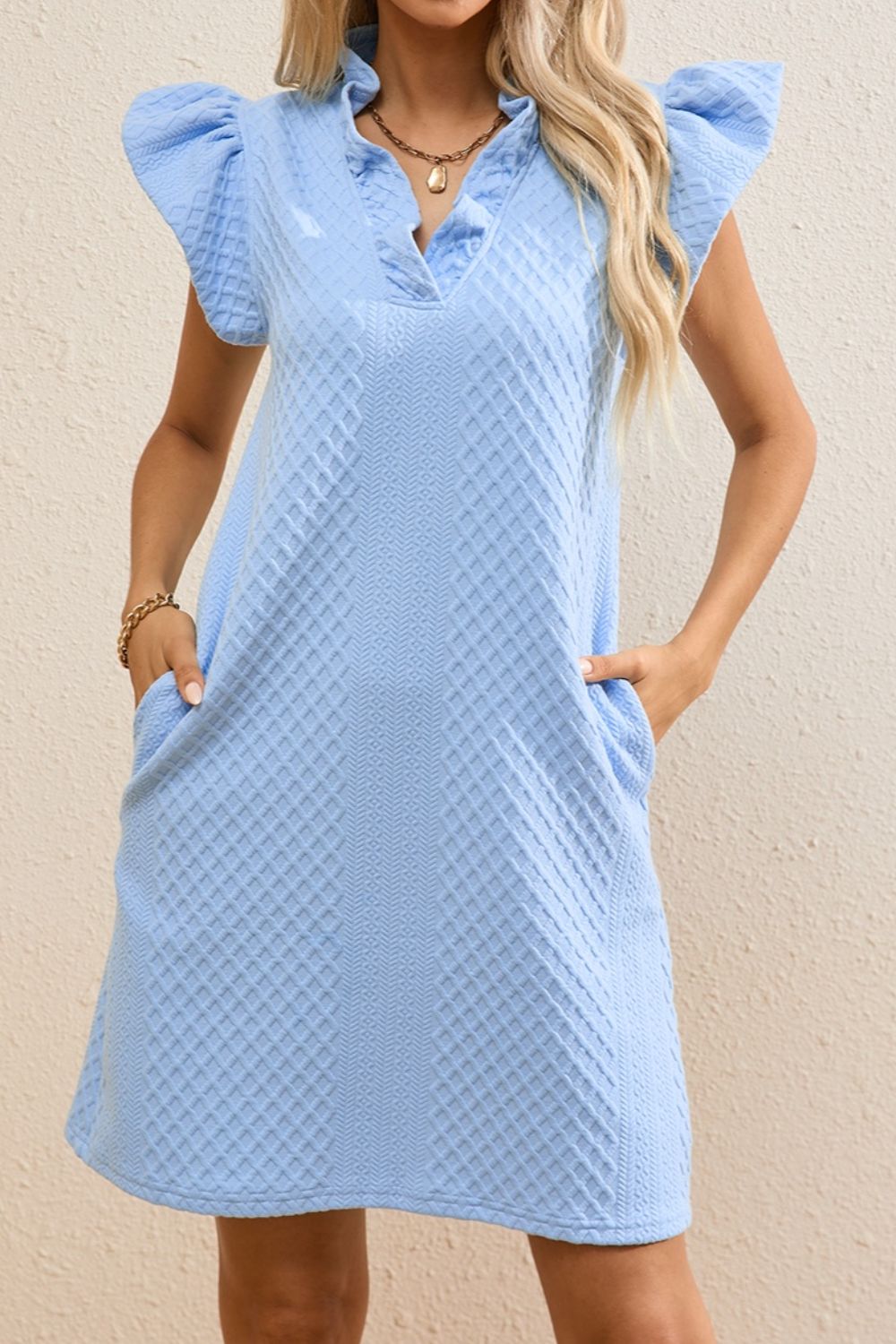 Ruffled V-Neck Cap Sleeve Mini Dress - Premium women from Trendsi - Just $35.99! Shop now at 5th & Barnett Online Boutique