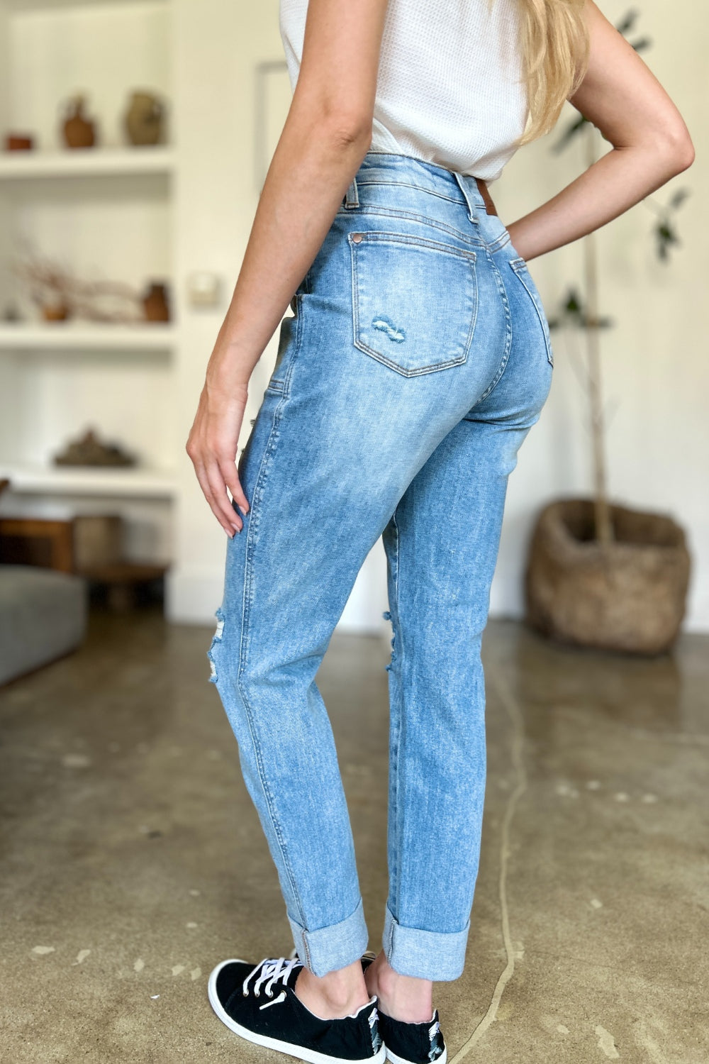 Judy Blue Distressed Straight Jeans with Patch Pockets - Premium Jeans from 5th & Barnett Online Boutique - Just $46.99! Shop now at 5th & Barnett Online Boutique