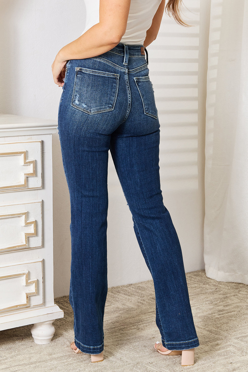Judy Blue Full Size Mid Rise Hand Sand & Destroy Bootcut Jeans - Premium Jeans from Trendsi - Just $46.99! Shop now at 5th & Barnett Online Boutique