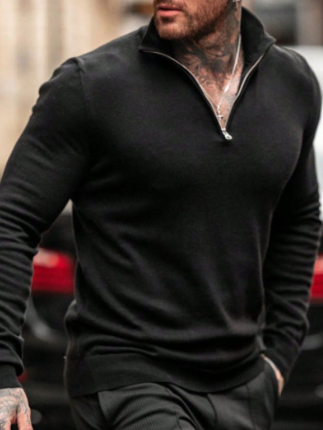 Men's Plus Size Quarter Zip Long Sleeve Knit Top - Premium from Trendsi - Just $0! Shop now at 5th & Barnett Online Boutique