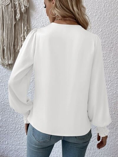 Surplice Smocked Lantern Sleeve Blouse - Premium from 5th & Barnett Creative Fashions - Just $22.99! Shop now at