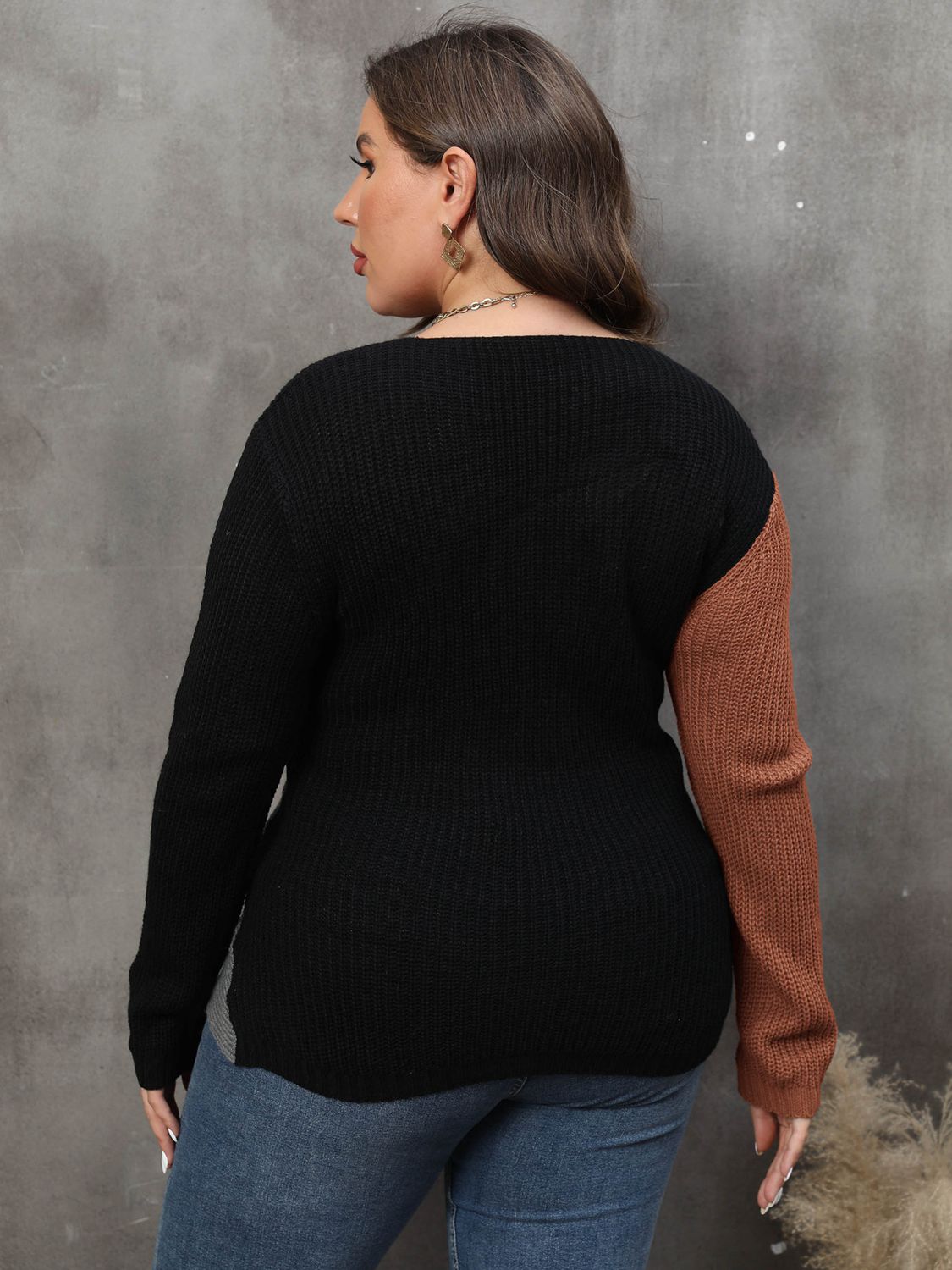 Plus Size Two-Tone Surplice Neck Sweater - Premium Tops & Blouses from 5th & Barnett Creative Fashions - Just $32.99! Shop now at 5th & Barnett Creative Fashions