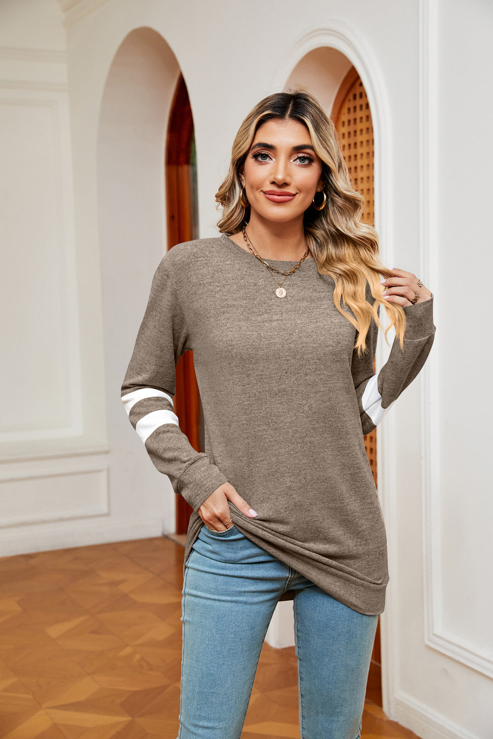 Round Neck Long Sleeve Top - Premium from Trendsi - Just $15.99! Shop now at 5th & Barnett Creative Fashions