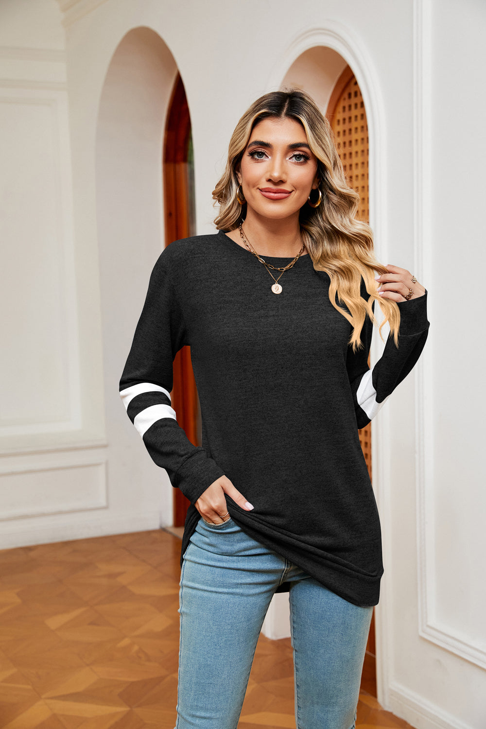 Round Neck Long Sleeve Top - Premium Activewear from 5th & Barnett Creative Fashions - Just $15.99! Shop now at 5th & Barnett Creative Fashions