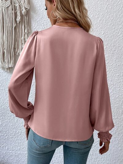 Surplice Smocked Lantern Sleeve Blouse - Premium from 5th & Barnett Creative Fashions - Just $22.99! Shop now at