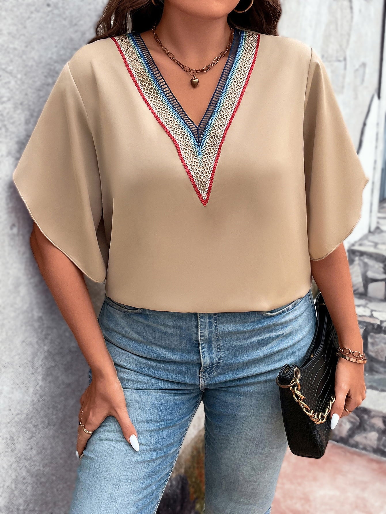 Plus Size V-Neck Flutter Sleeve Blouse - Premium Tops & Blouses from 5th & Barnett Creative Fashions - Just $24.99! Shop now at 5th & Barnett Creative Fashions