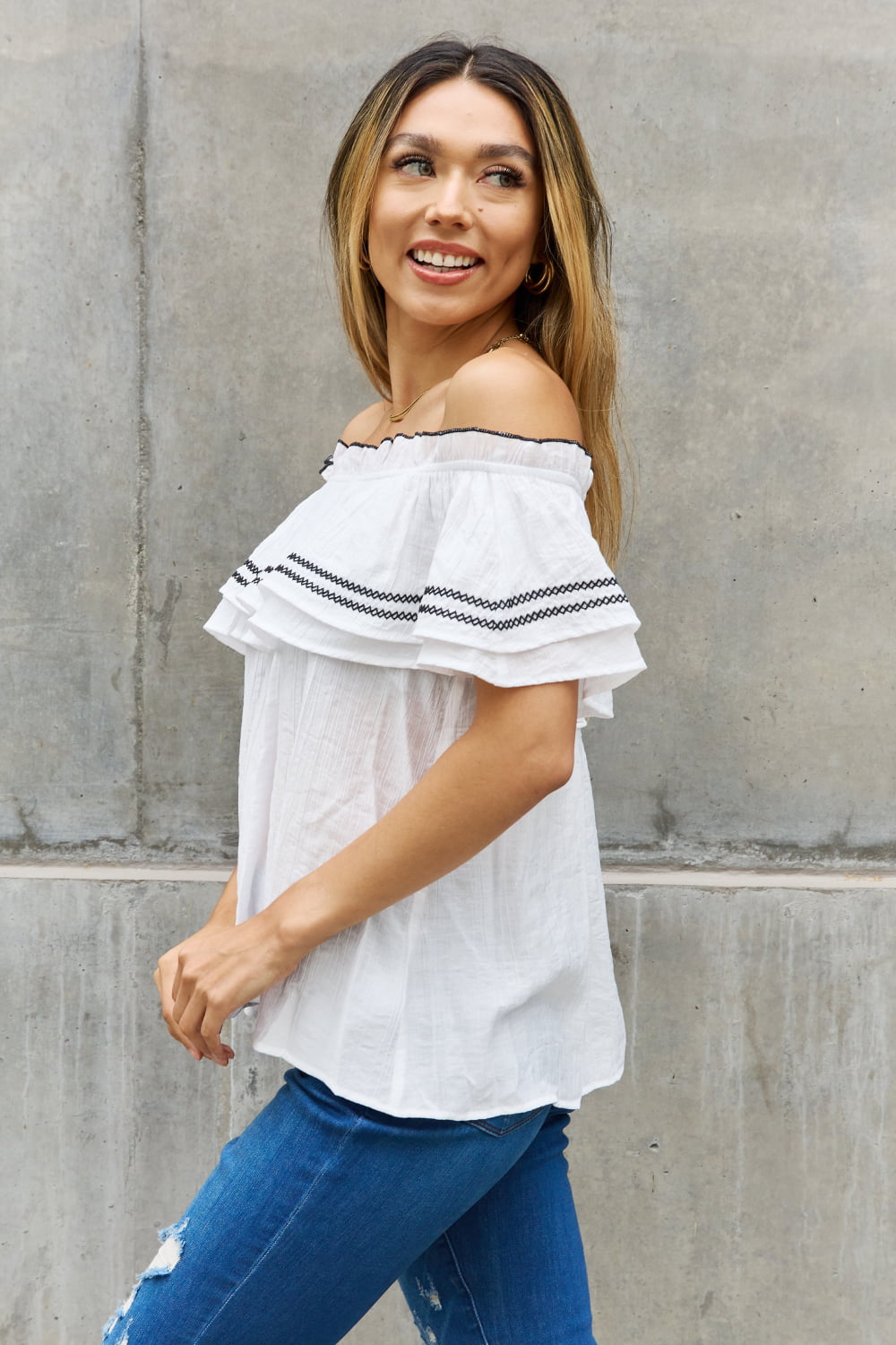 ODDI Full Size Off The Shoulder Ruffle Blouse - Premium  from 5th & Barnett Creative Fashions - Just $22.99! Shop now at 5th & Barnett Online Boutique 