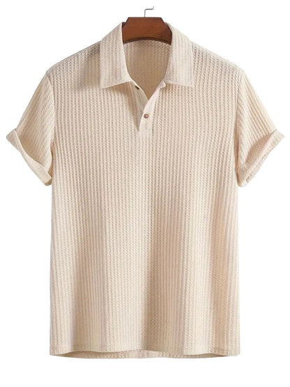 Men's Waffle-Knit Collared Neck Short Sleeve Polo - Premium Men's Clothing from 5th & Barnett Online Boutique - Just $25.99! Shop now at 5th & Barnett Online Boutique 
