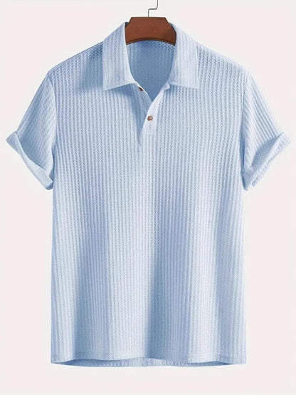 Men's Waffle-Knit Collared Neck Short Sleeve Polo - Premium Men's Clothing from 5th & Barnett Online Boutique - Just $25.99! Shop now at 5th & Barnett Online Boutique 