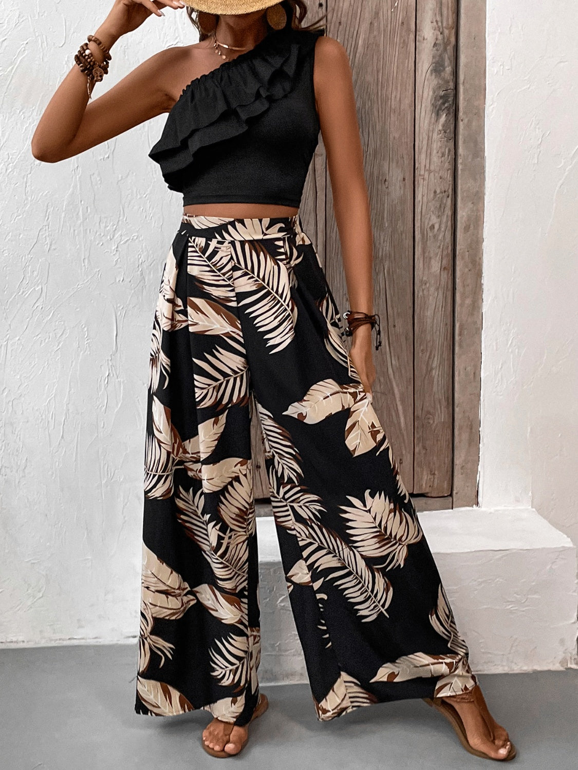 Ruffled Sleeveless Top and Printed Pants Set - Premium women from 5th & Barnett Online Boutique - Just $37.99! Shop now at 5th & Barnett Online Boutique 