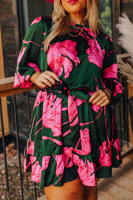 Plus Size Printed Lantern Sleeve Ruffle Hem Dress - Premium Dresses from 5th & Barnett Online Boutique - Just $35.99! Shop now at 5th & Barnett Online Boutique 