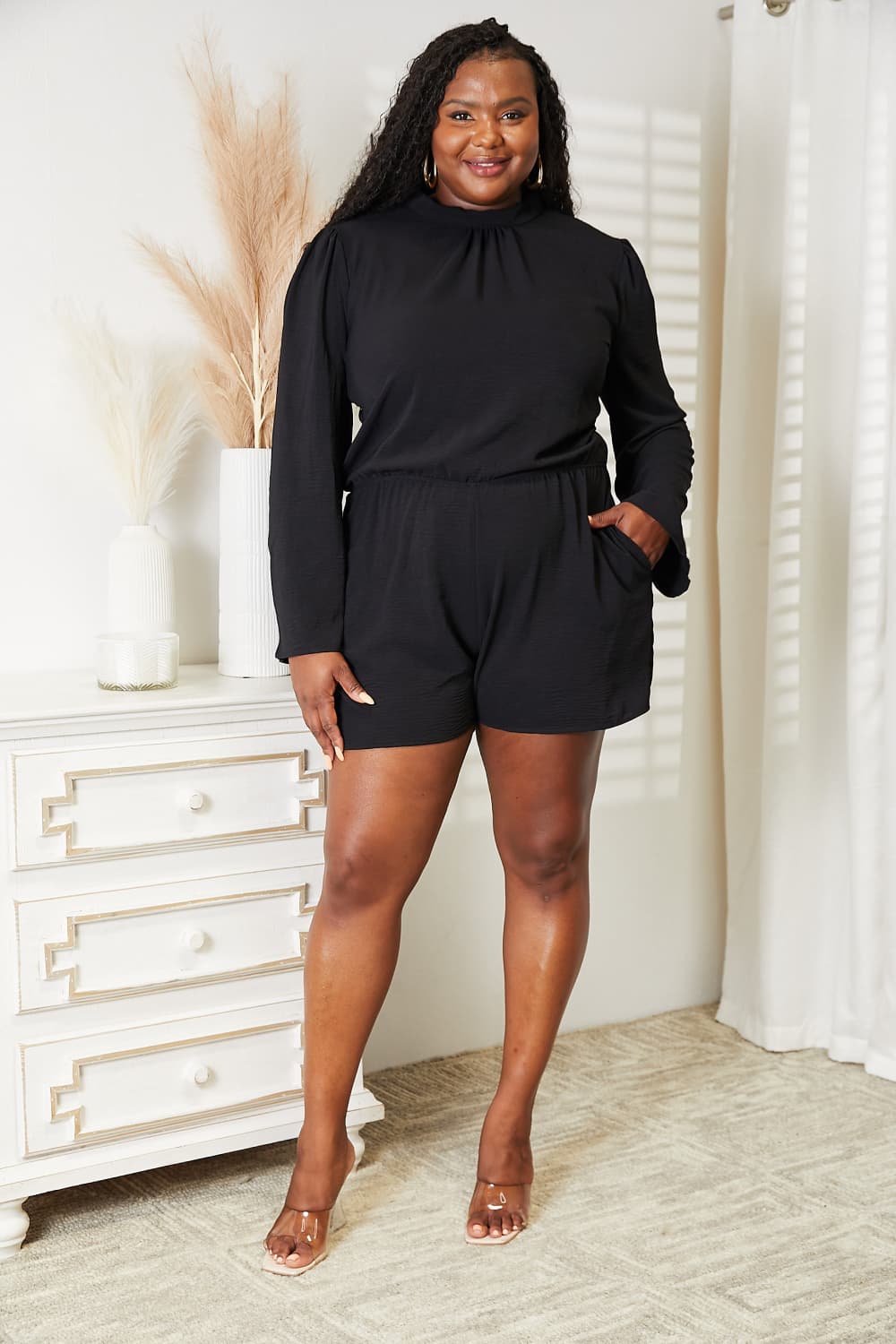 Culture Code Full Size Open Back Romper with Pockets - Premium Bodysuits from 5th & Barnett Online Boutique - Just $35.99! Shop now at 5th & Barnett Online Boutique 