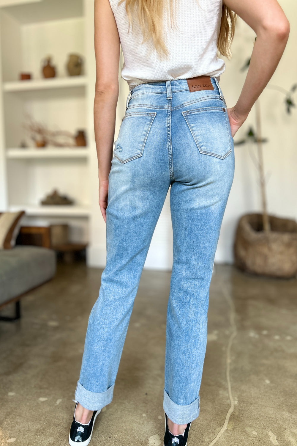 Judy Blue Distressed Straight Jeans with Patch Pockets - Premium Jeans from 5th & Barnett Online Boutique - Just $46.99! Shop now at 5th & Barnett Online Boutique 