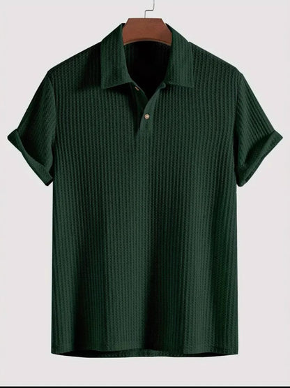 Men's Waffle-Knit Collared Neck Short Sleeve Polo - Premium Men's Clothing from 5th & Barnett Online Boutique - Just $25.99! Shop now at 5th & Barnett Online Boutique 