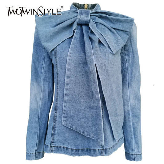 TWOTWINSTYLE Patchwork Bow Denim  Jacket - Premium  from 5th & Barnett Creative Fashions - Just $28.99! Shop now at 5th & Barnett Online Boutique 