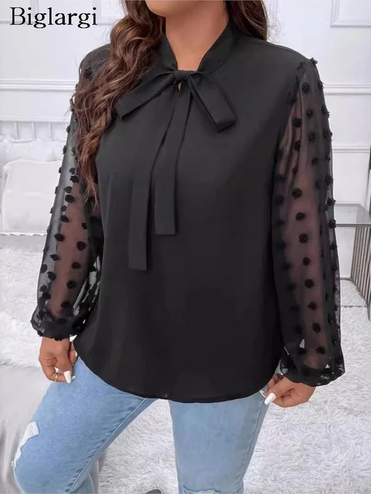 Plus Size Polka Dot Mesh Patchwork Blouse for Women - Premium  from 09c51d-4 - Just $41.99! Shop now at 5th & Barnett Online Boutique 