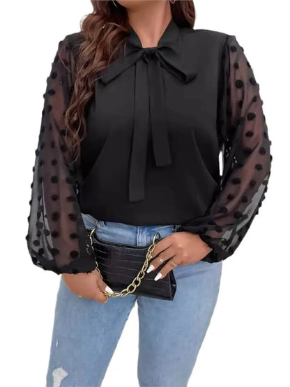 Plus Size Polka Dot Mesh Patchwork Blouse for Women - Premium  from 09c51d-4 - Just $41.99! Shop now at 5th & Barnett Online Boutique 