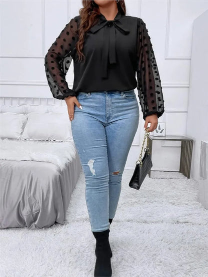 Plus Size Polka Dot Mesh Patchwork Blouse for Women - Premium  from 09c51d-4 - Just $41.99! Shop now at 5th & Barnett Online Boutique 