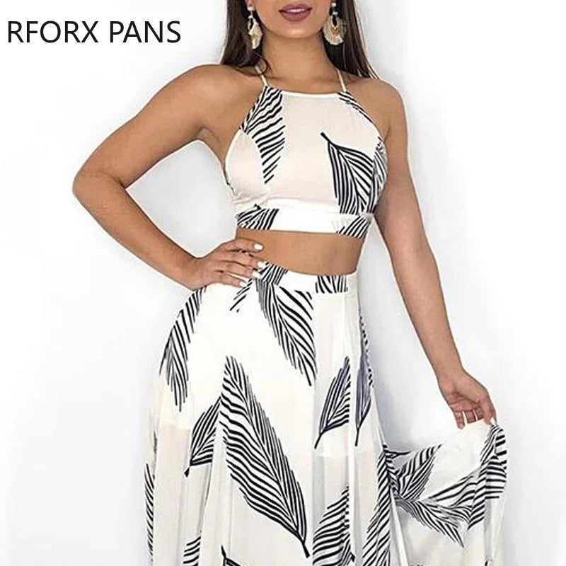 Women Leaf Print Backless Two Piece Dress - Premium Dresses from 5th & Barnett Online Boutique - Just $32.99! Shop now at 5th & Barnett Online Boutique 