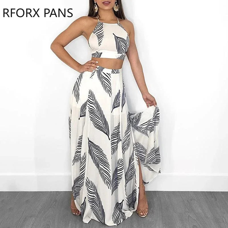 Women Leaf Print Backless Two Piece Dress - Premium Dresses from 5th & Barnett Online Boutique - Just $32.99! Shop now at 5th & Barnett Online Boutique 