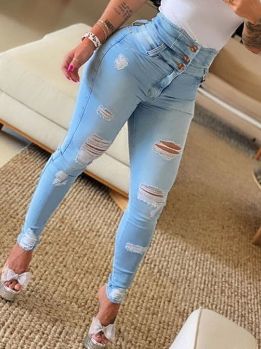 High Waist Destressed Denim Jeans - Premium  from 5th & Barnett Creative Fashions - Just $18.99! Shop now at 5th & Barnett Online Boutique 