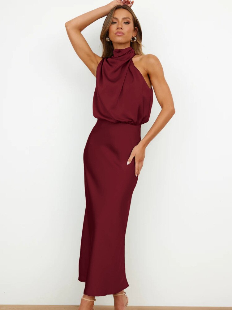 Satin Sleeveless Black Elegant Evening Gown - Premium Dresses from 5th & Barnett Creative Fashions - Just $34! Shop now at 5th & Barnett Online Boutique 