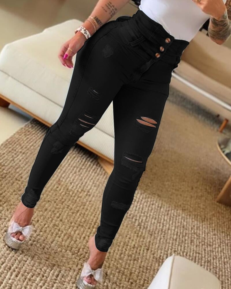 High Waist Destressed Denim Jeans - Premium  from 5th & Barnett Creative Fashions - Just $18.99! Shop now at 5th & Barnett Online Boutique 