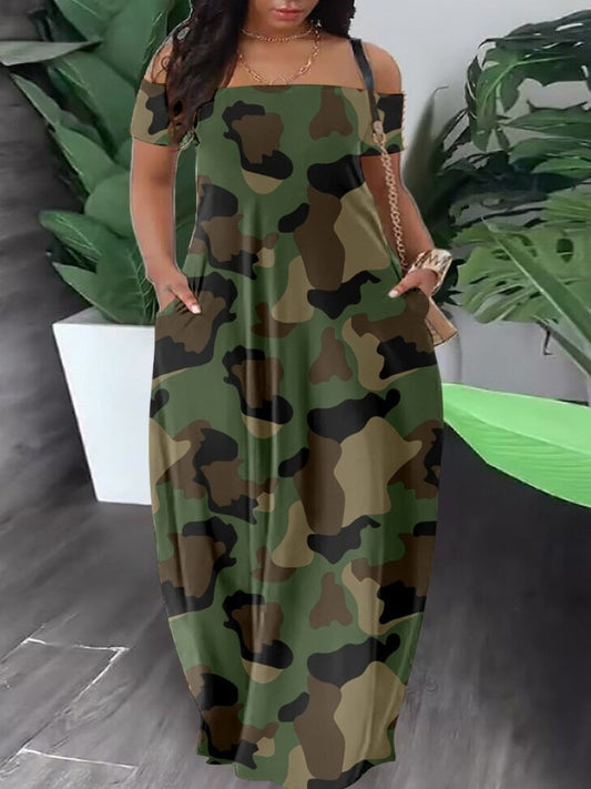 Off The Shoulder Camo Maxi Dress - Premium  from 5th & Barnett Online Boutique - Just $25.99! Shop now at 5th & Barnett Online Boutique 