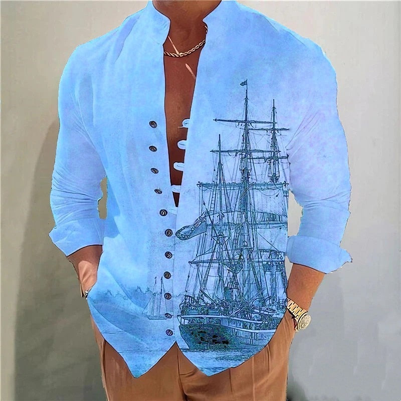 Sailboat print Men's Long-Sleeved Shirts - Premium Men's Clothing from 5th & Barnett Creative Fashions - Just $29.99! Shop now at 5th & Barnett Online Boutique 