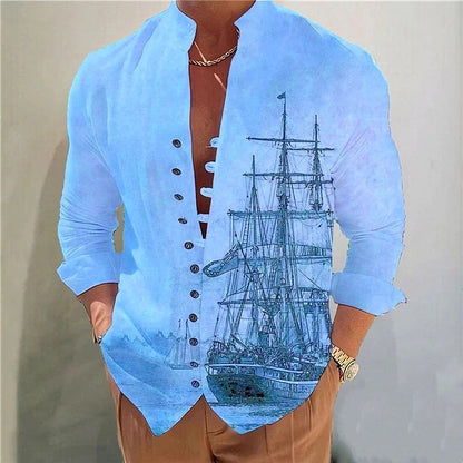 Sailboat print Men's Long-Sleeved Shirts - Premium Men's Clothing from 5th & Barnett Creative Fashions - Just $29.99! Shop now at 5th & Barnett Online Boutique 