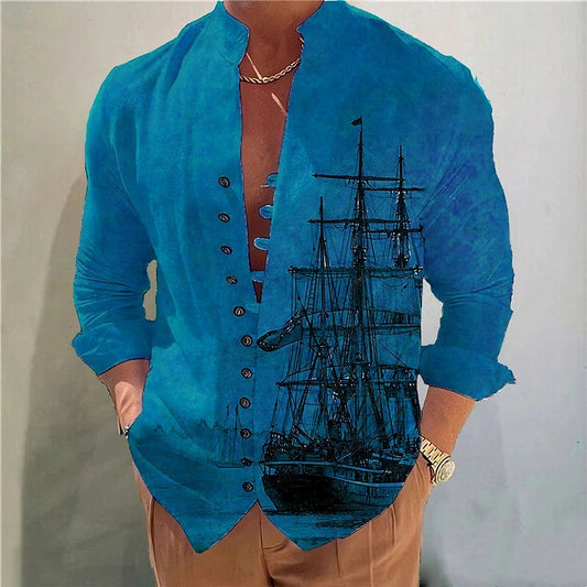 Sailboat print Men's Long-Sleeved Shirts - Premium Men's Clothing from 5th & Barnett Creative Fashions - Just $29.99! Shop now at 5th & Barnett Online Boutique 