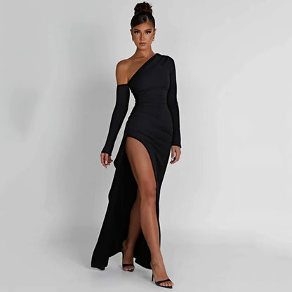 Elegant Black Long Evening Dress - Premium Elegant Dresses from 5th & Barnett Creative Fashions - Just $75! Shop now at 5th & Barnett Online Boutique 