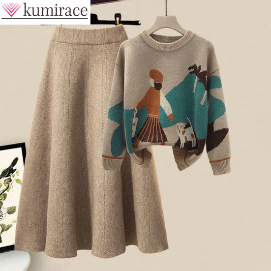 Kumirace winter Printed Knitted Skirt Two Piece - Premium  from 5th & Barnett Creative Fashions - Just $28.99! Shop now at 5th & Barnett Online Boutique 