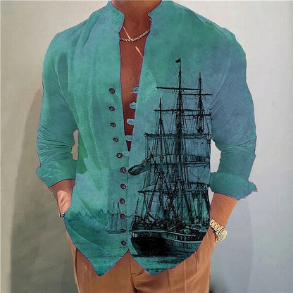 Sailboat print Men's Long-Sleeved Shirts - Premium Men's Clothing from 5th & Barnett Creative Fashions - Just $29.99! Shop now at 5th & Barnett Online Boutique 