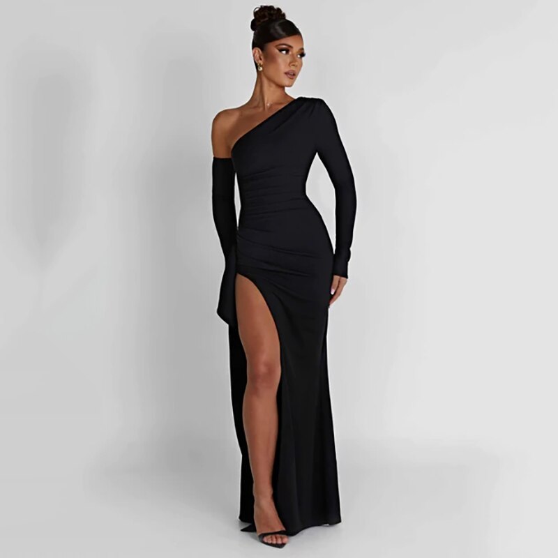 Elegant Black Long Evening Dress - Premium Elegant Dresses from 5th & Barnett Creative Fashions - Just $75! Shop now at 5th & Barnett Online Boutique 