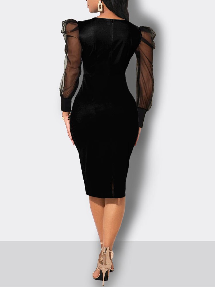 Black Printed V-neck Long Sleeved Pencil Skirt - Premium Elegant Dresses from 5th & Barnett Online Boutique - Just $55.99! Shop now at 5th & Barnett Online Boutique 