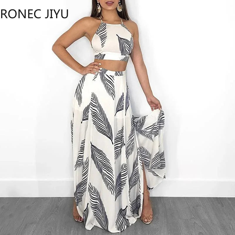 Women Leaf Print Backless Two Piece Dress - Premium Dresses from 5th & Barnett Online Boutique - Just $32.99! Shop now at 5th & Barnett Online Boutique 