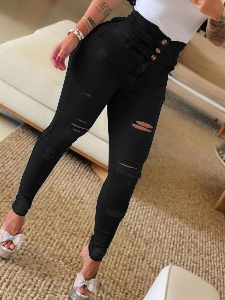 High Waist Destressed Denim Jeans - Premium  from 5th & Barnett Creative Fashions - Just $18.99! Shop now at 5th & Barnett Online Boutique 