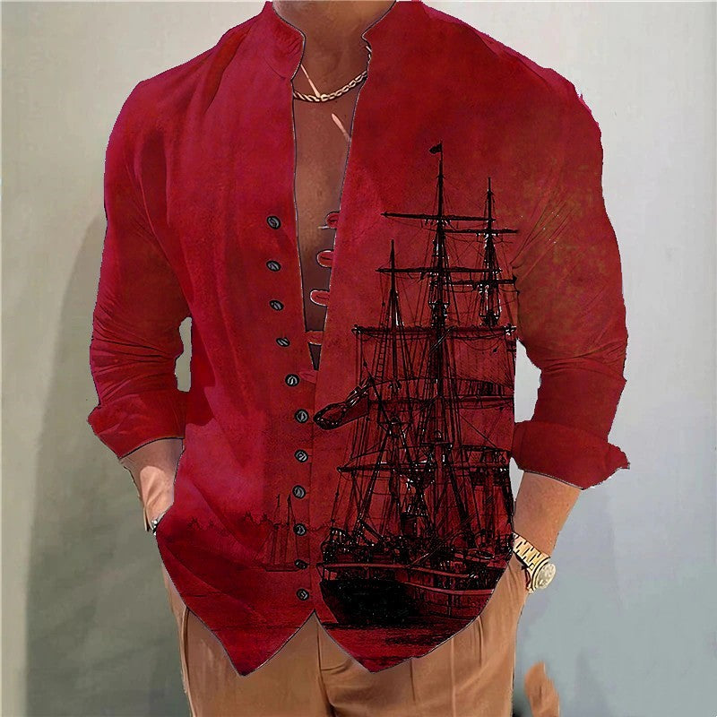 Sailboat print Men's Long-Sleeved Shirts - Premium Men's Clothing from 5th & Barnett Creative Fashions - Just $29.99! Shop now at 5th & Barnett Online Boutique 