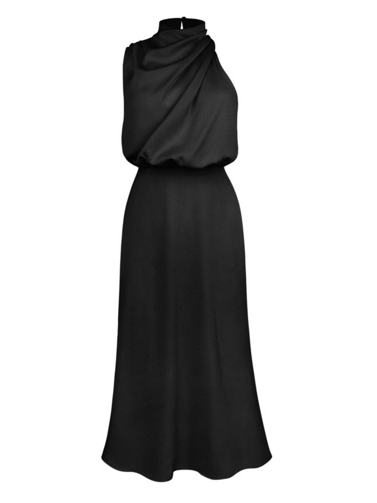 Satin Sleeveless Black Elegant Evening Gown - Premium Dresses from 5th & Barnett Creative Fashions - Just $34! Shop now at 5th & Barnett Online Boutique 