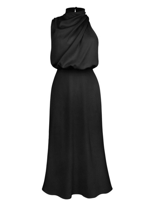 Satin Sleeveless Black Elegant Evening Gown - Premium Dresses from 5th & Barnett Creative Fashions - Just $34! Shop now at 5th & Barnett Online Boutique 