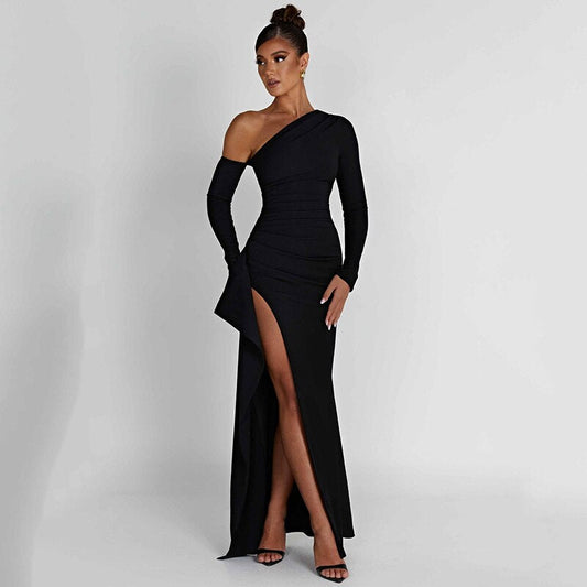 Elegant Black Long Evening Dress - Premium Elegant Dresses from 5th & Barnett Creative Fashions - Just $75! Shop now at 5th & Barnett Online Boutique 