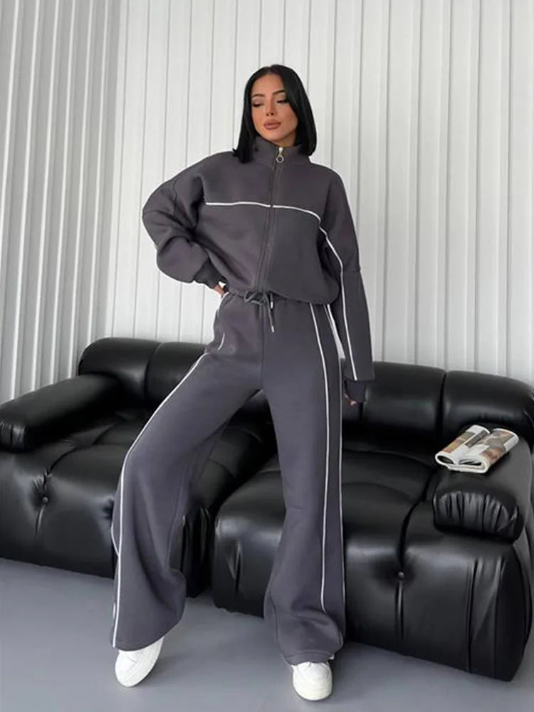 Lounge Set Zip Sweatshirt Wide Leg Pants - Premium Activewear from 5th & Barnett Online Boutique - Just $45.99! Shop now at 5th & Barnett Online Boutique 