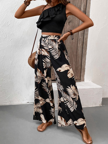 Ruffled Sleeveless Top and Printed Pants Set - Premium women from 5th & Barnett Online Boutique - Just $37.99! Shop now at 5th & Barnett Online Boutique 