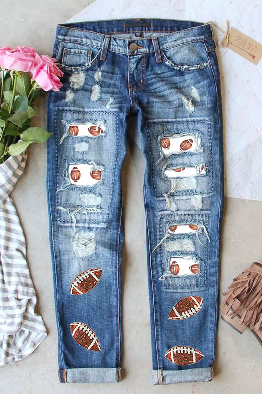 Distressed Football Straight Jeans - Premium Jeans from 5th & Barnett Online Boutique - Just $52.99! Shop now at 5th & Barnett Online Boutique 